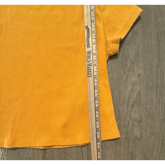 Maeve Anthropologie Blair Baby Tee Yellow Large Ribbed Short Sleeve Cotton Shirt - Picture 3 of 8